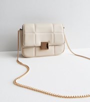 New Look Cream Square Quilted Cross Body Bag